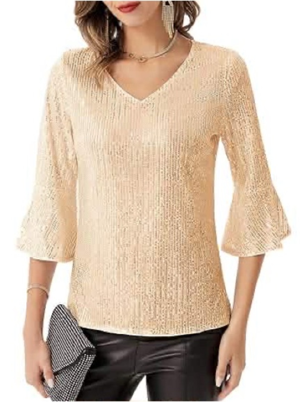 Grace Karin V-Neck Sequin Blouse